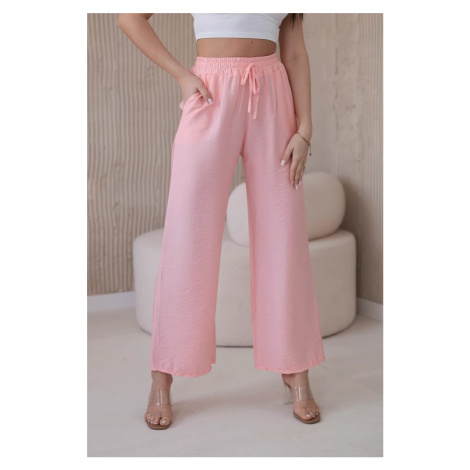 Viskózové široké kalhoty světle pudrově růžové Kesi