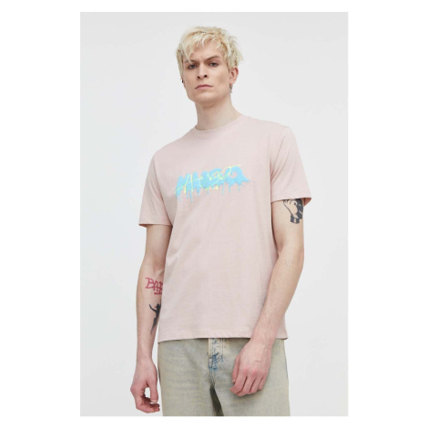 Bavlněné tričko HUGO růžová barva, s potiskem, 50515282 Hugo Boss