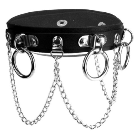 Camerazar Černý kožený náhrdelník s nýtovanými cvočky, stříbrné kování, 43 cm