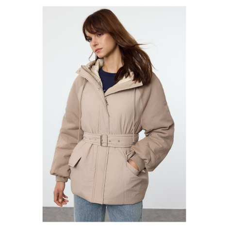 Trendyol Mink Oversize Belted Hooded Parka Coat