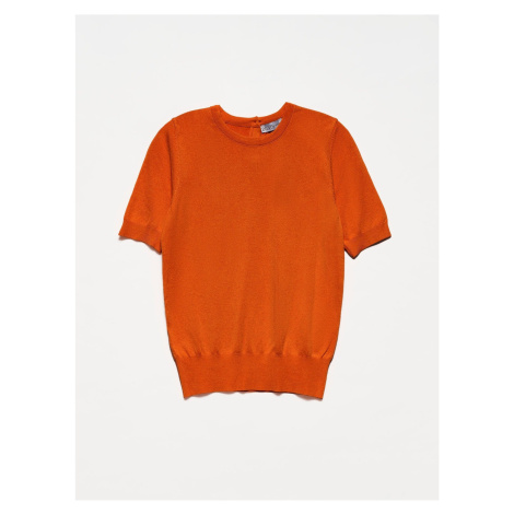 Dilvin 1280 Crew Neck Buttoned Short Sleeve Sweater-Burnt Orange