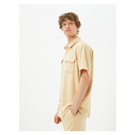 Koton Summer Shirt with Short Sleeves, Covered and Double Pocketed, Classic Collar with Button.