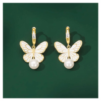 JAY Náušnice s perlou a zirkony Barbara - motýl JAY-0089-LBLYE001 Zlatá Bílá