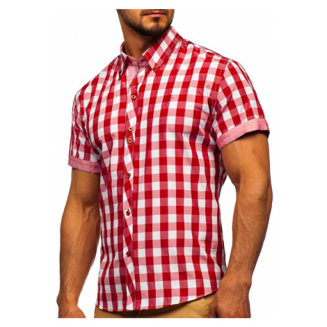 Červená pánská kostkovaná košile s krátkým rukávem Bolf 6522 | Modio.cz