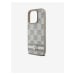 PU Leather Checkered Pattern and Stripe Zadní Kryt pro iPhone 13 Pro Beige DKNY