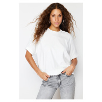Trendyol Ecru 100% Cotton Cut and Slit Detailed Oversize/Comfortable Cut Knitted T-Shirt