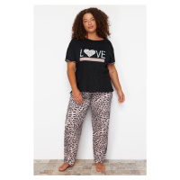 Trendyol Curve Black Leopard Patterned Knitted Pajamas Set