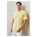 AC&Co / Altınyıldız Classics Men's Light Yellow Comfort Fit Comfy Cut Buttoned Collar Linen-Look