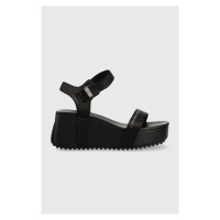 Sandály Calvin Klein Jeans WEDGE BLCOK SANDAL SATIN/HW dámské, černá barva, na platformě, YW0YW0