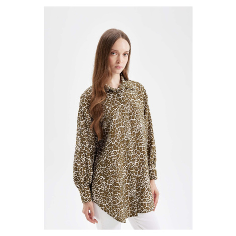 DEFACTO Relax Fit Leopard Print Long Sleeve Shirt Tunic