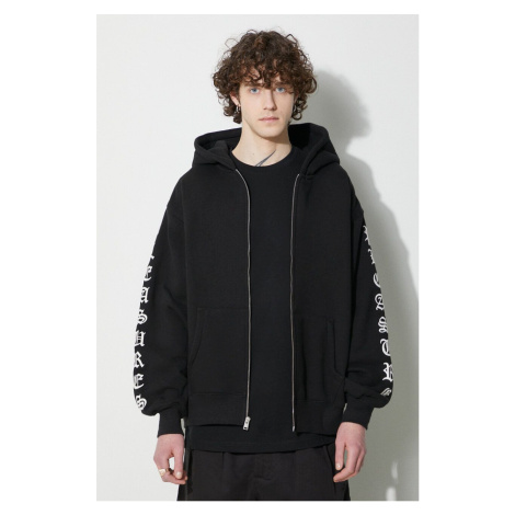 Mikina PLEASURES Oe Zip Up Hoodie pánská, černá barva, s kapucí, s aplikací, P23W038.BLACK