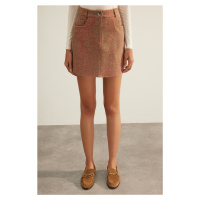 Trendyol Brown Premium High Quality Stamped Mini Woven Skirt