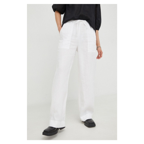 Plátěné kalhoty Marc O'Polo dámské, bílá barva, široké, high waist