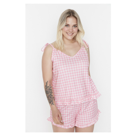 Trendyol Curve Plus Size Knitted Pajamas with Printed Straps