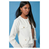 Trendyol White Button Detailed Denim Jacket