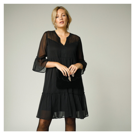 Blancheporte Krátké jednobarevné šaty s volány černá