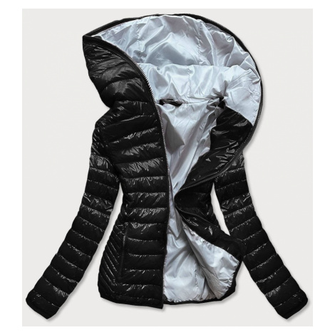 Černá prošívaná dámská bunda s kapucí (B9561) S'WEST