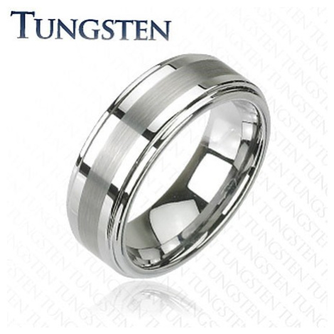 Prsten z wolframu v tmavě šedém lesklém odstínu, broušený středový pás, 8 mm Šperky eshop