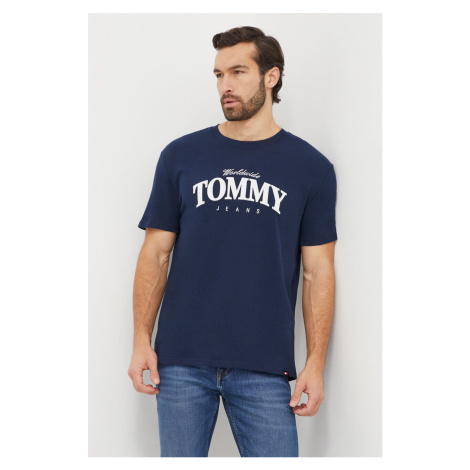 Bavlněné tričko Tommy Jeans tmavomodrá barva, s potiskem, DM0DM18274