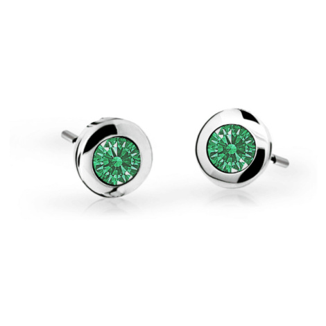 Dětské náušnice Danfil C1537 z bílého zlata s kamínkem Emerald Green, zapínání puzeta