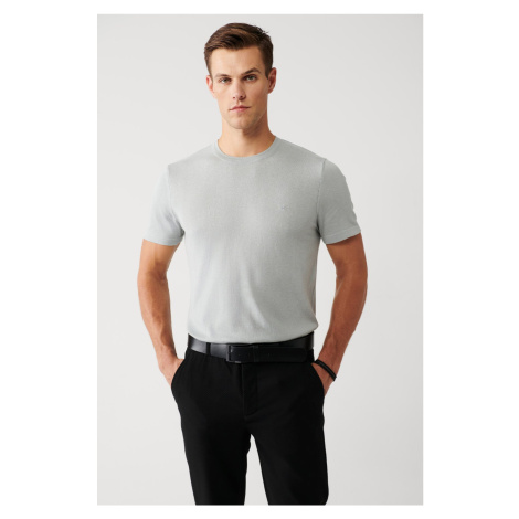 Avva Men's Gray Crew Neck Cotton Regular Fit Fine Knitwear T-shirt