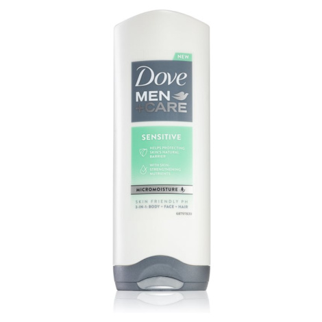 Dove Men+Care Sensitive sprchový gel na obličej, tělo a vlasy pro muže 250 ml
