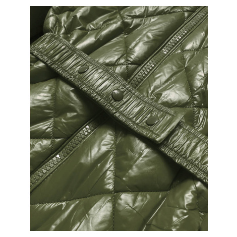 Lesklá zimní bunda v khaki barvě s mechovitým kožíškem (W756) MHM