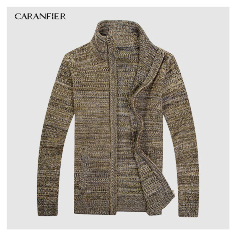 Pánská vlněný svetr na zip se stojatým límcem CARANFLER