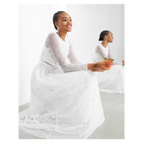 ASOS EDITION Marie scatter sequin crop top wedding dress-White | Modio.cz