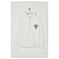 Trendyol Ecru Oversize/Wide Cut Printed Cotton Fleece Inside Sweatshirt