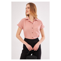 armonika Women's Pale Pink Short Sleeve Linen Shirt