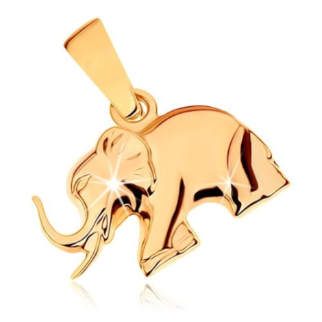 Přívěsek ze žlutého 9K zlata - lesklý kráčející slon Šperky eshop