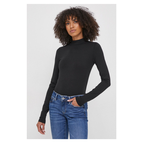 Tričko s dlouhým rukávem Calvin Klein černá barva, s pologolfem