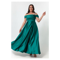 Lafaba Women's Emerald Green Stone Strap Draped Plus Size Long Evening Dress