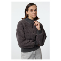 Trendyol Anthracite Zippered Oversize/Wide Fit Plush Thick Knitted Sweatshirt