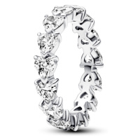 Pandora Třpytivý stříbrný prsten Row of Hearts Timeless 193103C01 54 mm