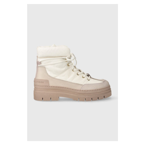 Nízké kozačky Tommy Hilfiger TH MONOGRAM OUTDOOR BOOT dámské, bílá barva, na plochém podpatku, z