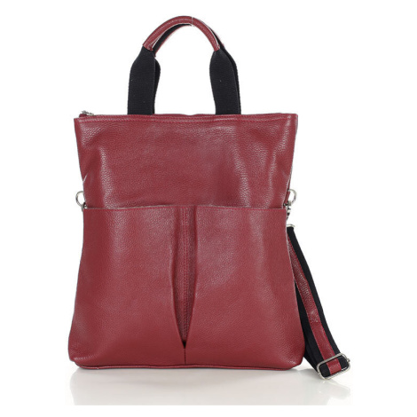 Dámská kožená shopper bag kabelka Mazzini M148 čerená GENUINE LEATHER