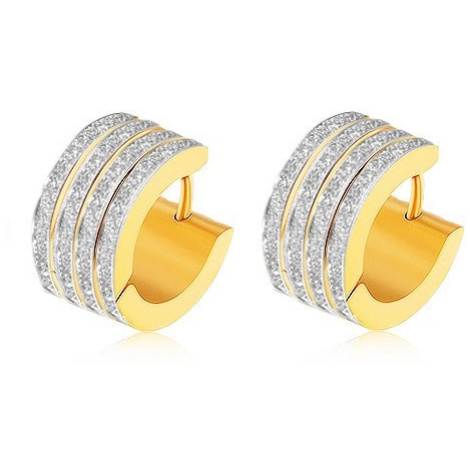 Ocelové náušnice zlaté a stříbrné barvy, svislé pásy s rýhovaným povrchem Šperky eshop