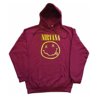 Nirvana mikina, Yellow Smiley Hoodie Maroon Red, pánská