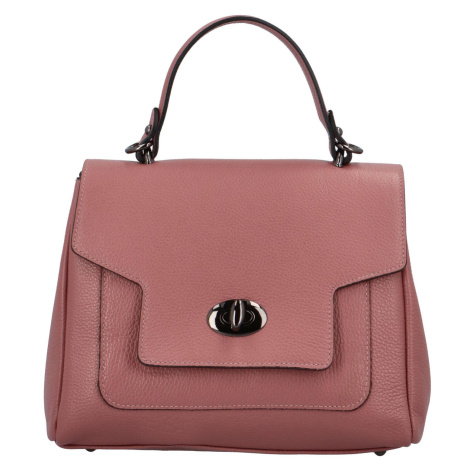 Luxusní dámská kožená kabelka do ruky Lúthien, růžová Delami Vera Pelle