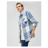 Koton Plaid College Shirt Jacket Embroidered Pocket Detailed Classic Collar