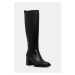 Kožené kozačky Tommy Hilfiger LONG BOOT MID WRAPPED LTHR HEEL dámské, černá barva, na podpatku, 