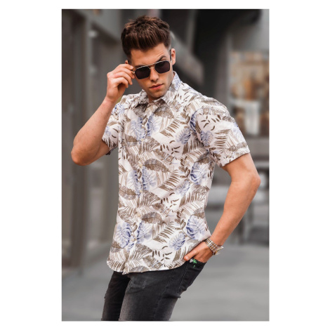 Madmext Men's Brown Short Sleeved Patterned Shirt 5550