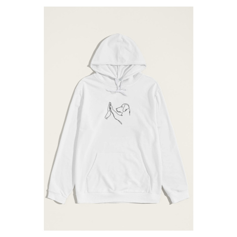Mikina s Kapucí, Barva Bílá, s Potiskem Dog High Five Hedrix