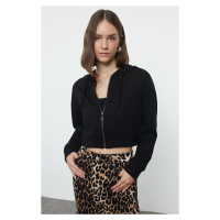 Trendyol Black Zipper Collar Soft Touch Crop/Short Regular/Normal Pattern Knitted Sweatshirt