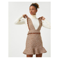 Koton Tweed Slip-On Dress Gilet With Frills Thick Straps Patterned