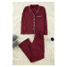 Trendyol Claret Red 100% Cotton Piping Detailed Knitted Pajama Set