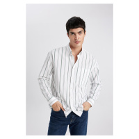 DEFACTO Relax Fit Polo Neck Striped Oxford Long Sleeve Shirt