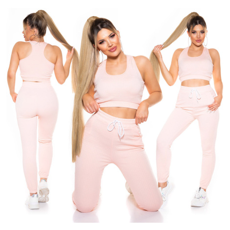 Sexy "BE SPORTY" Set Pants with Pockets+Crop Top